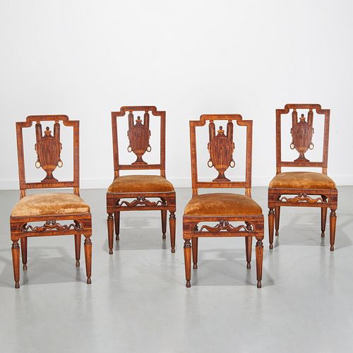(4) Unusual Northern Italian inlaid side chairs