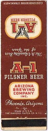 1940 A - 1 Pilsener Beer 113mm AZ - ARIZONA - 2 Matchcover Phoenix Arizona
