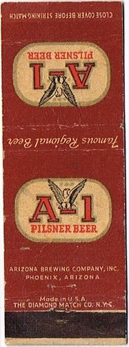 1943 A - 1 Pilsener Beer 113mm AZ - ARIZONA - 4 Matchcover Phoenix Arizona