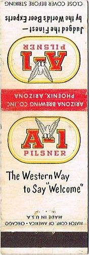 1952 A - 1 Pilsner Beer 113mm AZ - ARIZONA - 6 Matchcover Phoenix Arizona