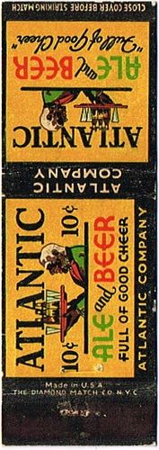 1940 Atlantic Ale & Beer 15¢ 111mm GA - ATLANTIC - 5 Matchcover Atlanta Georgia