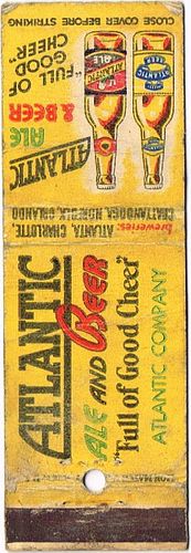 1937 Atlantic Ale & Beer 113mm GA - ATLANTIC - 2 Matchcover Atlanta Georgia