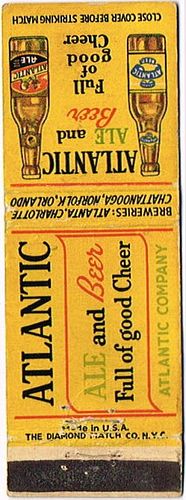 1935 Atlantic Ale & Beer 113mm GA - ATLANTIC - 1 Matchcover Atlanta Georgia