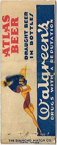 1933 Atlas Beer IL - ATLAS - C - WAL Matchcover Chicago Illinois