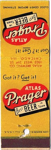 1949 Atlas Prager Beer (1949 Chicago Cubs Schedule) 115mm IL - ATLAS - 4 Matchcover Chicago Illinois