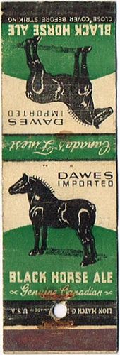 1933 Black Horse Ale 116mm CAN - Q - DAWES - 1 Matchcover Montreal Canada