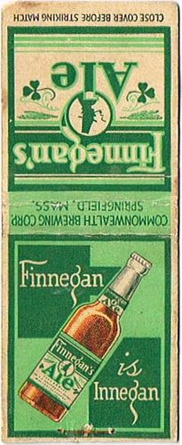 1935 Finnegan's Ale 114mm MA - COMMON - 1 Matchcover Springfield Massachusetts