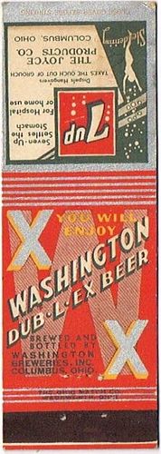 1936 Washington Dub - L - Ex - Beer 114mm OH - WASH - 3 Matchcover Columbus Ohio