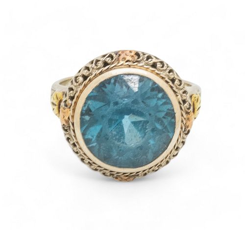 Blue Zircon And 14K White Gold Ring, Size: 5, Ca. 1930