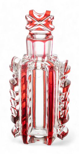 London Cranberry Crystal Overlay Perfume Scent Bottle H 5" 1 pc