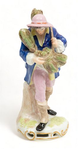 Chelsea (England) Porcelain Figurine, Young Peddler, Ca. 1850, H 5.7"