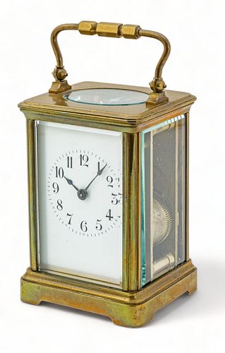 French Brass Carriage Clock, Ca. 1920, H 5" W 3.5"
