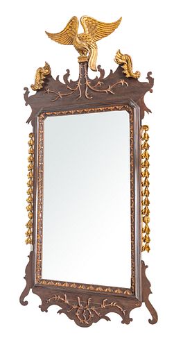 American Federal Style Carved Mahogany And Parcel Gilt Wall Mirror, 1920-1940, H 72" W 33"