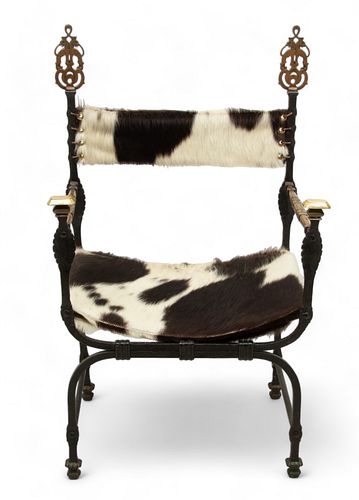 Oscar Bruno Bach (American) Wrought Iron & Pony Fur Arm Chair, Ca. 1920, H 43.5" W 26" Depth 17"