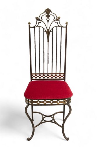 Oscar Bruno Bach (American) Wrought & Cast Iron Side Chair, Ca. 1930, H 44" W 17" Depth 15.5"