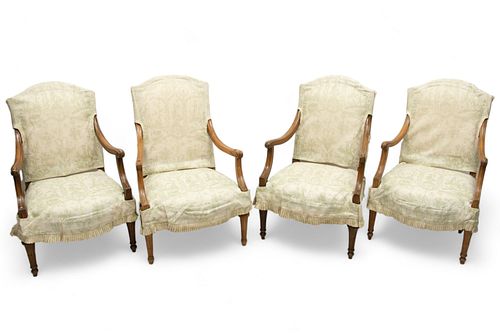 French And American Louis XVI Period And Style Bleached Wood Armchairs, 18th & 20th C., H 40" W 24.5" Depth 19" 2 Pairs