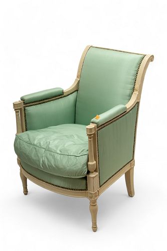 French Louis XVI Carved And Painted Fauteuil Ca. 1790-1830, H 36" W 25" Depth 21"