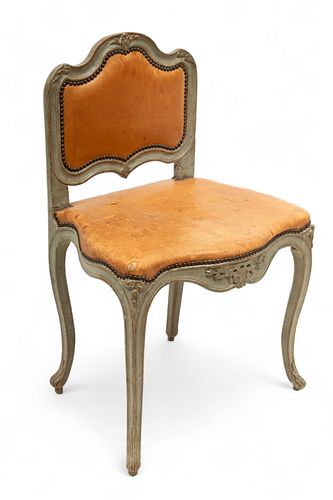 French Louis XV Period Carved And Painted Fauteuil De Bureau Ca. 1725-1750, H 37" W 23.5" Depth 18"