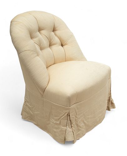 Tufted Upholstered Slipper Chair, Ca. 1960, H 32" W 27" Depth 22"