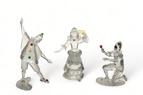 Swarovski (Austrian) 'Masquerade' Crystal Figurines, 'Harlequin', 'Columbine' & Pierrot', H 6.5" W 4.25" Depth 2.75" 8 pcs
