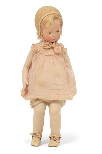 Kathe Kruse (German, 1883-1968) Doll, Blonde Human Hair, Ca. 1910, H 20" W 9.5" Depth 4"