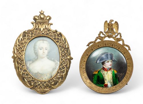 Continental Portrait Miniatures Early 20th C., "Maria Theresa & Napoleon Bonaparte", H 4.75" W 3.25" 2 pcs