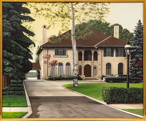 Don Jacot (American, 1949-2021) Oil on Canvas, 1987, "The Manoogian Mansion, Detroit, MI", H 30" W 35.75"