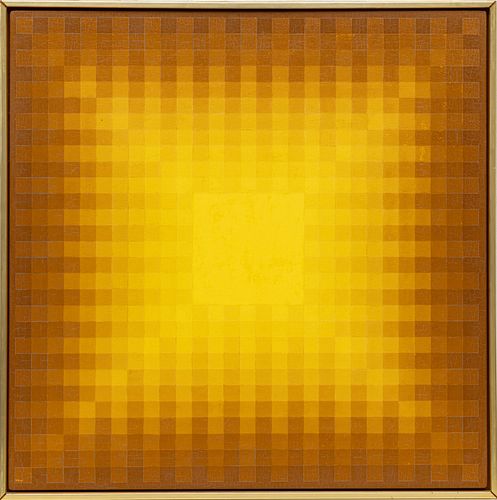 Hannes Beckmann (German/American, 1909-1977) Oil on Canvas, Mounted to Board 1965, "Gold", H 30" W 30"