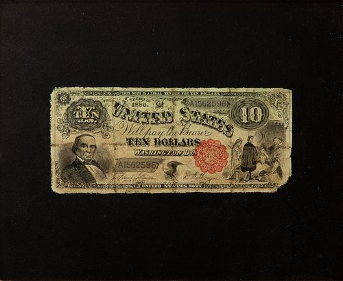 Attributed to Nicholas Alden Brooks (American, 1840-1904) Trompe-l'œil Oil on Academy Board, Ten Dollar Bill, H 9" W 11"