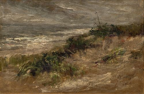 Frederic Stuart Church (American, 1842-1924) Oil on Artist Board, 1898, "Dunes", H 8" W 12"