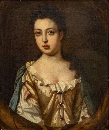 Joseph Highmore (British, 1692-1780) Oil on Canvas, "Portrait of Lady Tynte", H 14" W 12"