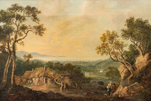 John Henry Campbell (Irish, 1757-1829) Oil on Canvas Ca. 1805-1810, "County Dublin Overlooking Killiney Bay", H 16" W 23"
