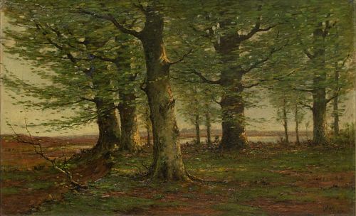 Cornelis Westerbeek Jr. (Dutch, 1844-1903) Oil on Canvas "Forest Landscape", H 20" W 32"