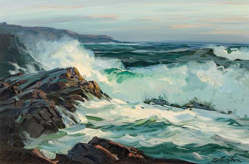 Paul Strisik (American, 1918-1998) Oil on Canvas "Evening Surf", H 20" W 30"