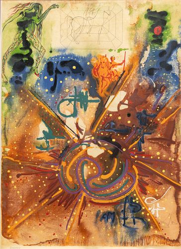 Salvador Dali (Spanish, 1904-1989) Mixed Media on Parchment, 1975, "Le Yin Et Le Yan, from Alchimie Des Philosophes", H 30" W 22"