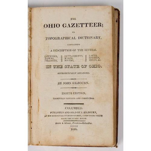 [Americana - Ohio] Kilbourn Ohio Gazetteer with Hand-Colored Map of Ohio, 1826