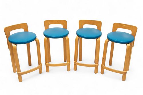 Alvar Aalto (Finnish, 1898-1976) for Artek K65 High Chairs Group of 4 H 28" W 14.5" Depth 14"