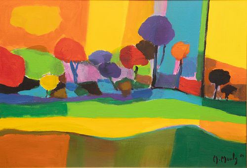 Marcel Mouly (French, 1918-2008) Oil on Canvas, 2004, "La Foret Multicolore", H 45" W 36"