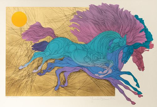 Guillaume A. Azoulay (Moroccan, B. 1949) Serigraph in Colors on Wove Paper, 2004, "Le Saut", H 37" W 25.5"