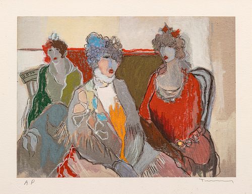 Itzchak Tarkay (Israeli, 1935-2012) Offset Lithograph with Serigraph Highlights, "The Aristocrats", H 9" W 12.75"