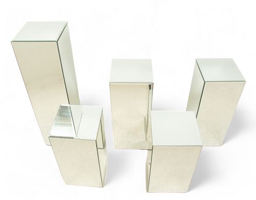Tiered Mirrored Beveled Glass Pedestals Group of 5, H 23.5" to 41.5"
