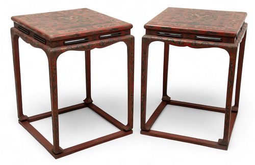 Chinese Lacquer Square Tables H 33" W 24" 1 Pair