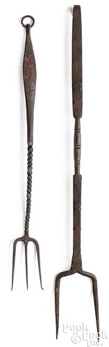 Two Pennsylvania wrought iron flesh forks, 19th c.