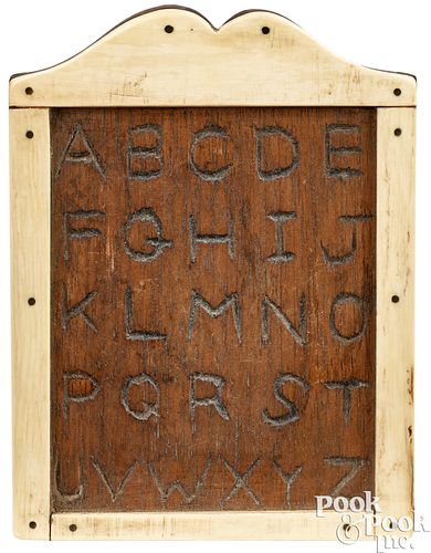 Sailor's carved mahogany alphabet plaque, 19th c.