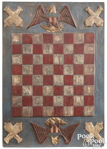 Relief carved and painted gameboard, 19th c.