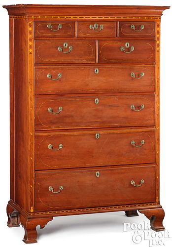 Pennsylvania Chippendale inlaid cherry tall chest