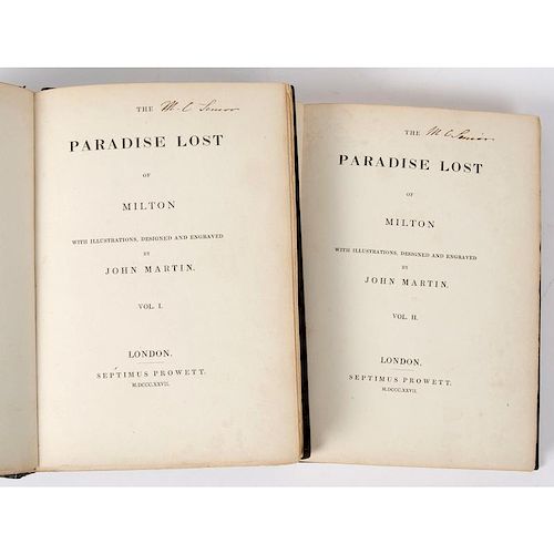[Literature - Illustrated] Milton's Paradise Lost, 2 Volumes 1827, With 24 Mezzotints by John Martin