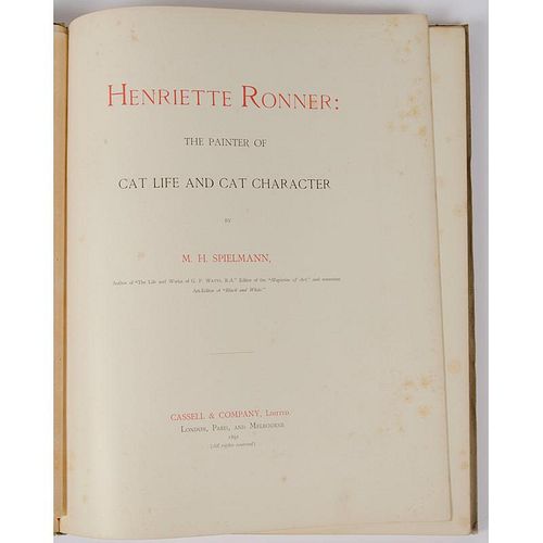 [Illustrated - Cats] Henriette Ronner by Spielmann, 1891 1st With 12 Wonderful Photogravure Illus. of Cats and Kittens
