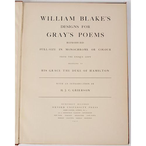 [Art - Literature - Poetry] William Blake's Designs for Gray's Poems, 1922 Folio