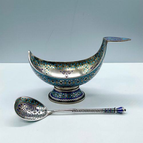 Set of Russian Silver-Gilt Kovsh & Spoon
